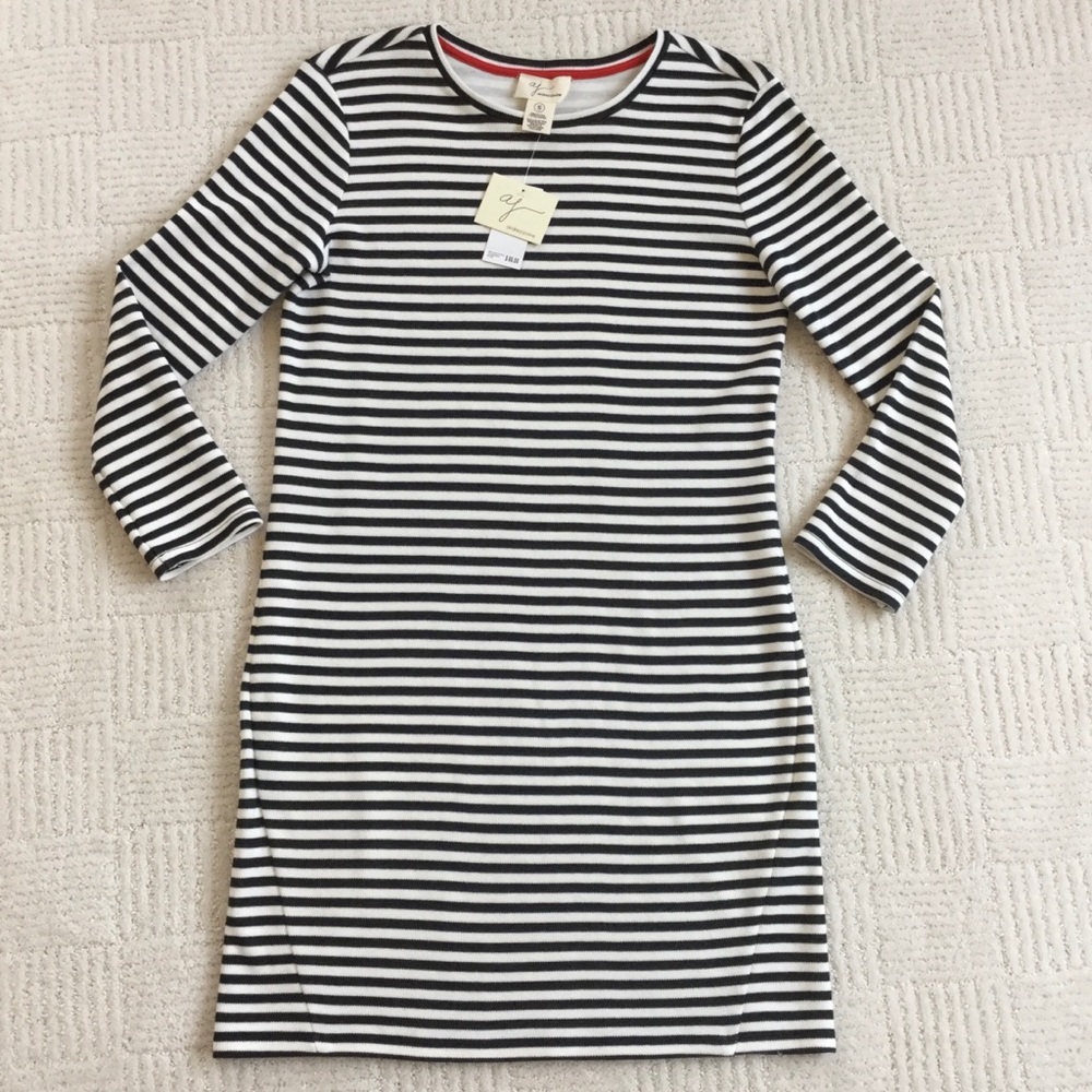 Andrea Jovine Black & White Stripe Long Sleeve Knit Dress